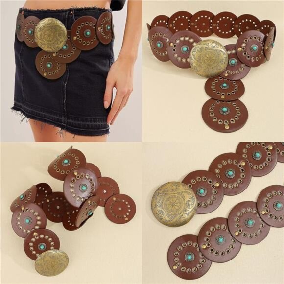 ✨ Vintage Hollow Wide Disc Belt – Adjustable PU Leather Waist Belt - Picture 4 of 6